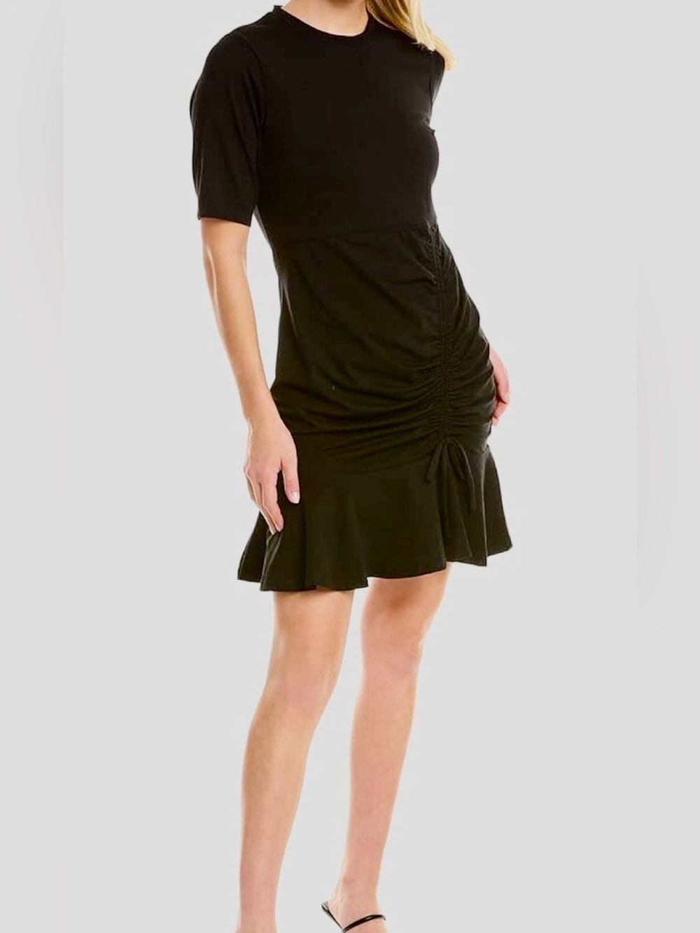 BCBGeneration Black Ruched Short-Sleeve Mini Dress